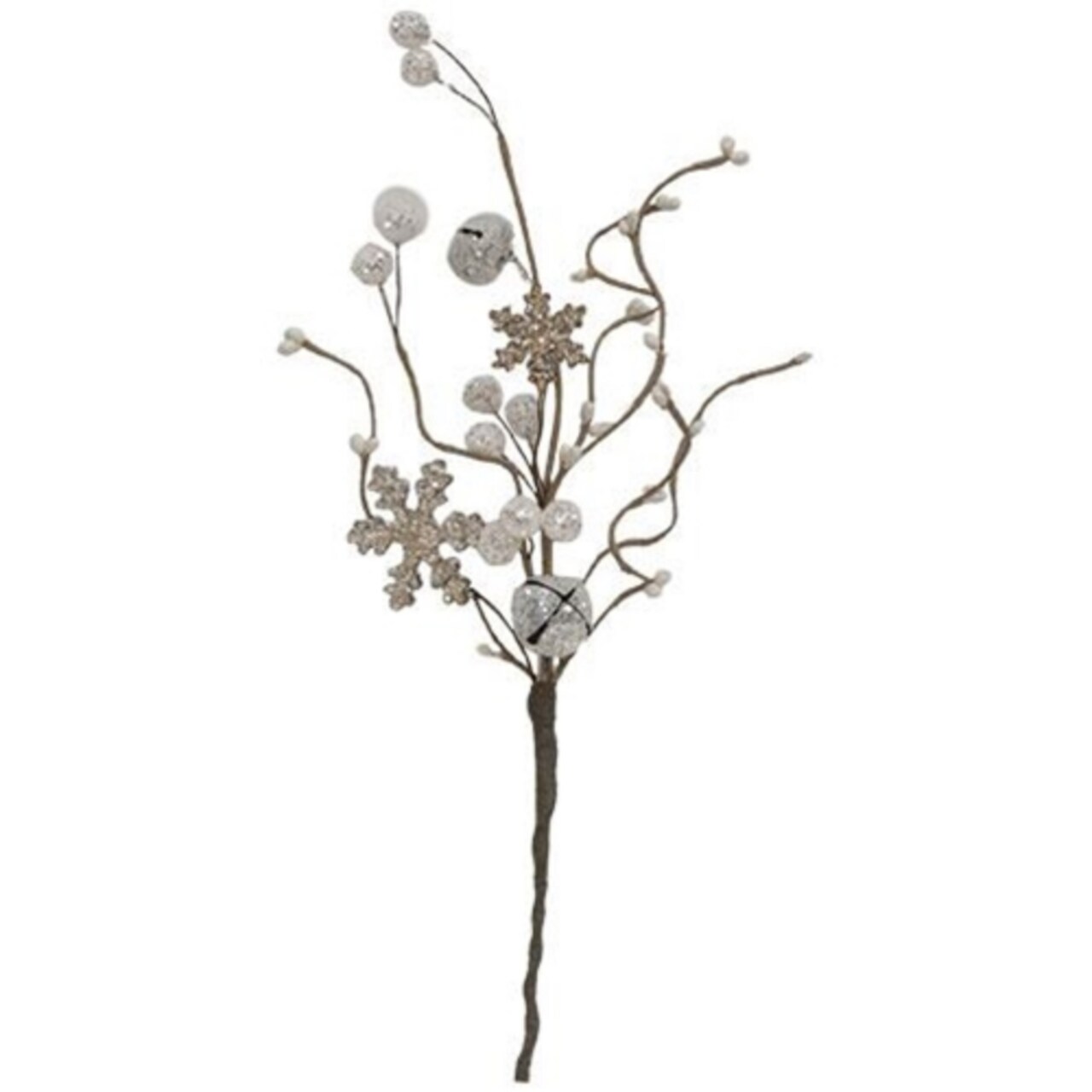 Silver Sparkle Berries and Snowflake Pick with Flexible Brown Base